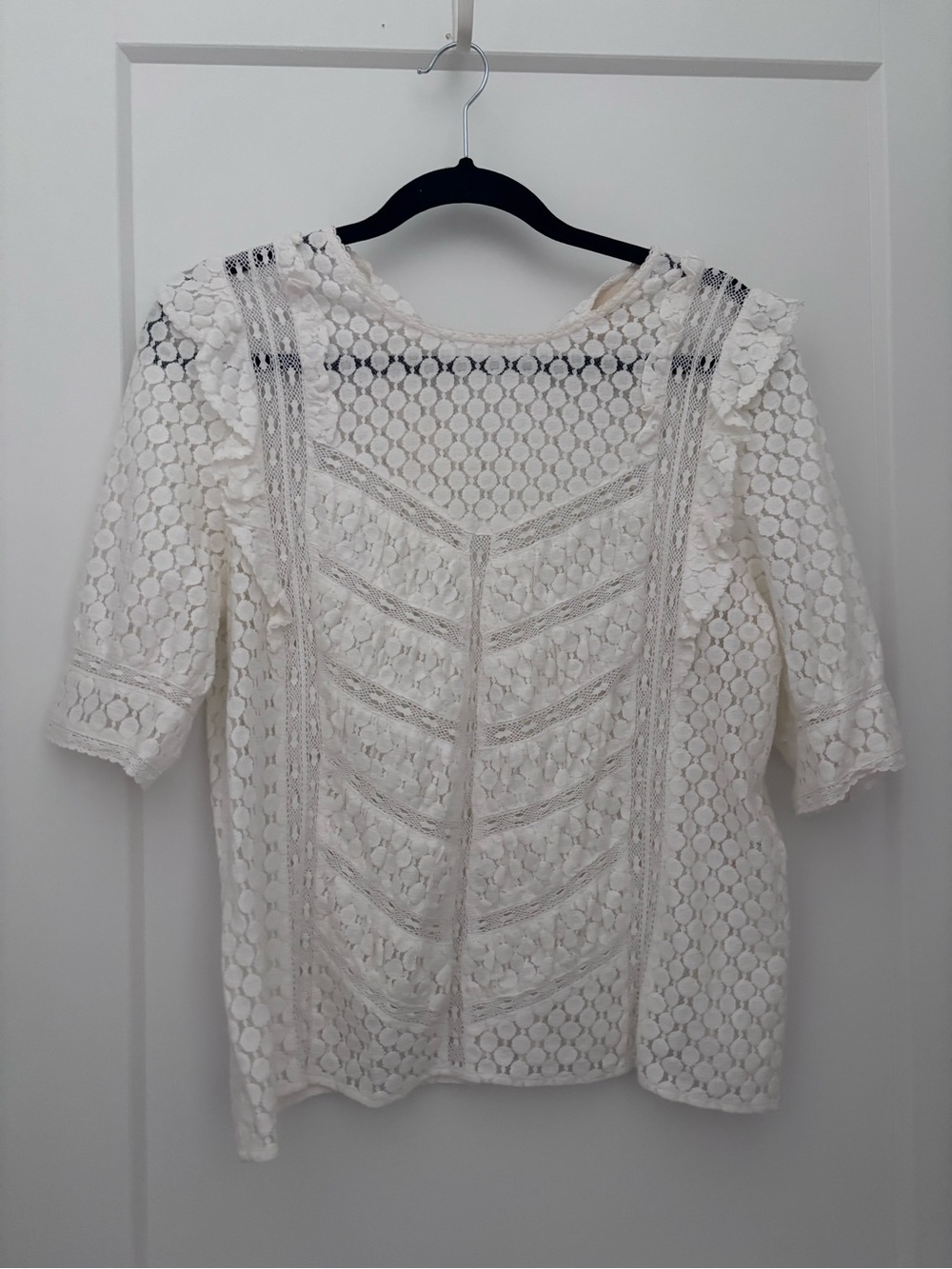 Sezane White Lace Crochet Top